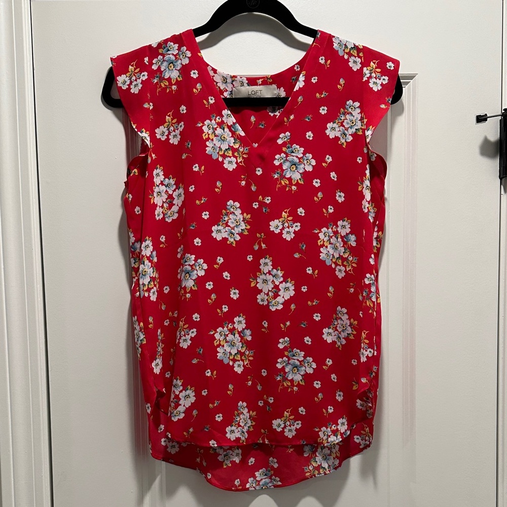 LOFT Floral Hot pink chiffon top